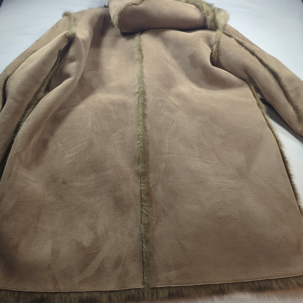 Dennis Basso Women Brown‎ Tan Long Sleeve Fur Inner Shell Coat Faux Medium - Picture 13 of 15